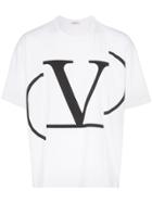 Valentino V Logo Print Panelled Cotton T-shirt - White