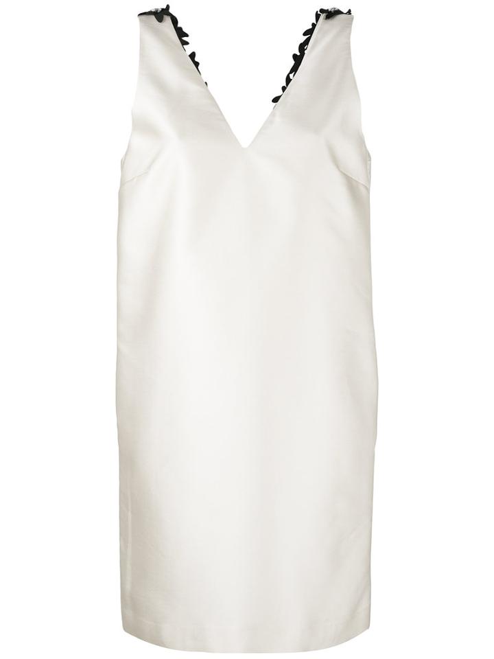 3.1 Phillip Lim - Floral Appliqué V-neck Dress - Women - Silk/cotton/polyester/polyurethane - 4, Nude/neutrals, Silk/cotton/polyester/polyurethane