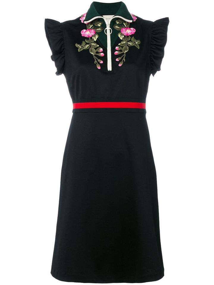 Gucci - Floral Embroidered Jersey Dress - Women - Cotton/polyamide/polyester/spandex/elastane - Xs, Black, Cotton/polyamide/polyester/spandex/elastane