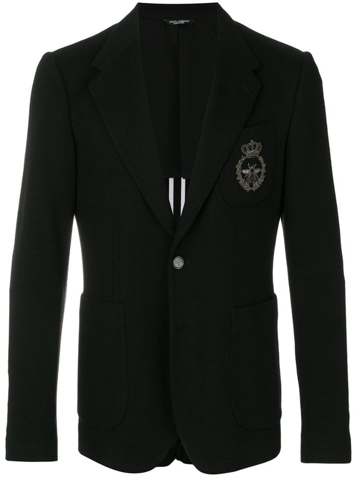 Dolce & Gabbana Textured Bee Embroidered Blazer - Black