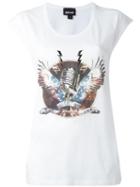 Just Cavalli Microphone Print T-shirt, Women's, Size: Small, White, Cotton