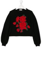 Monnalisa Teen Floral Print Sweatshirt - Black