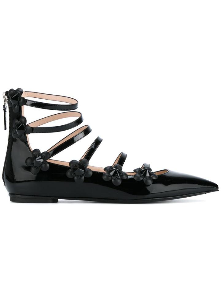 Fendi Flower Appliqué Ballerinas - Black