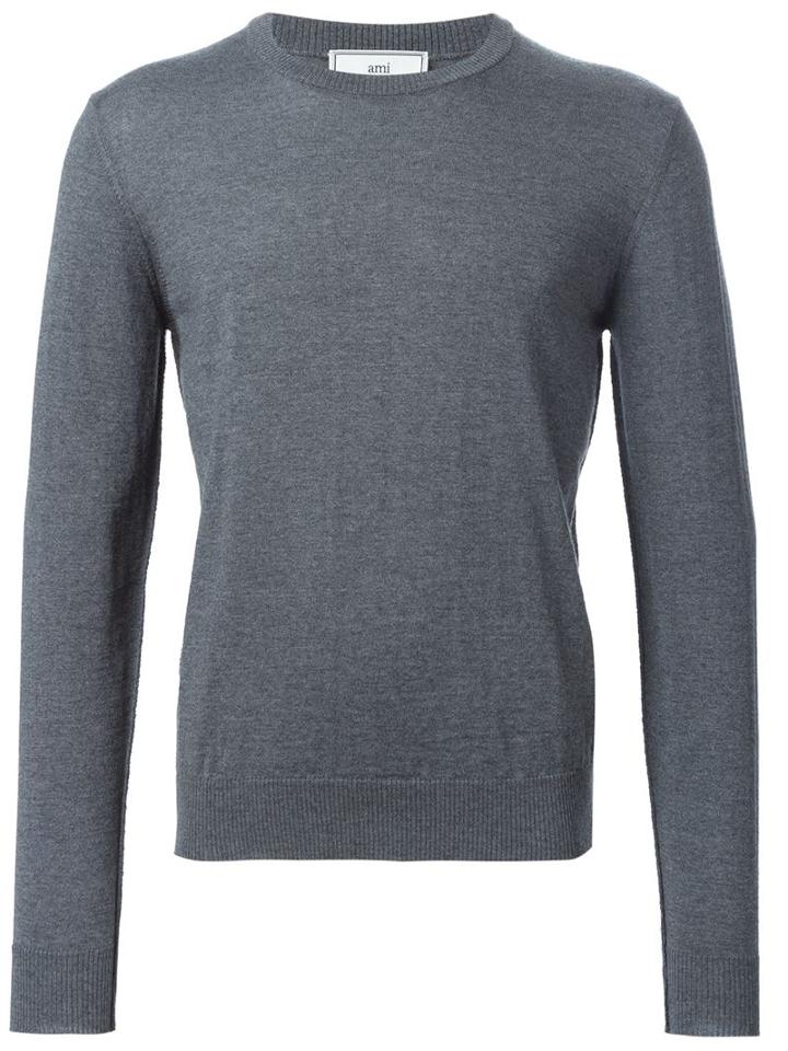 Ami Alexandre Mattiussi Crew Neck Jumper, Men's, Size: Xs, Grey, Wool
