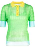 I-am-chen Silk Panelled Polo Top - Green