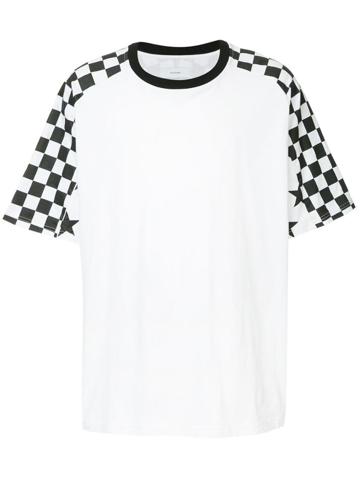 Facetasm Checkered Raglan Short Sleeve T-shirt With Black Stripe -