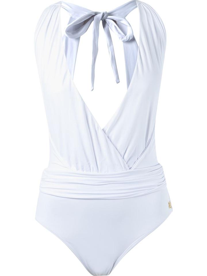 Brigitte Deep V-neck Bodysuit, Women's, Size: P, White, Polyamide/spandex/elastane