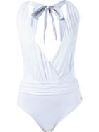 Brigitte Deep V-neck Bodysuit, Women's, Size: P, White, Polyamide/spandex/elastane