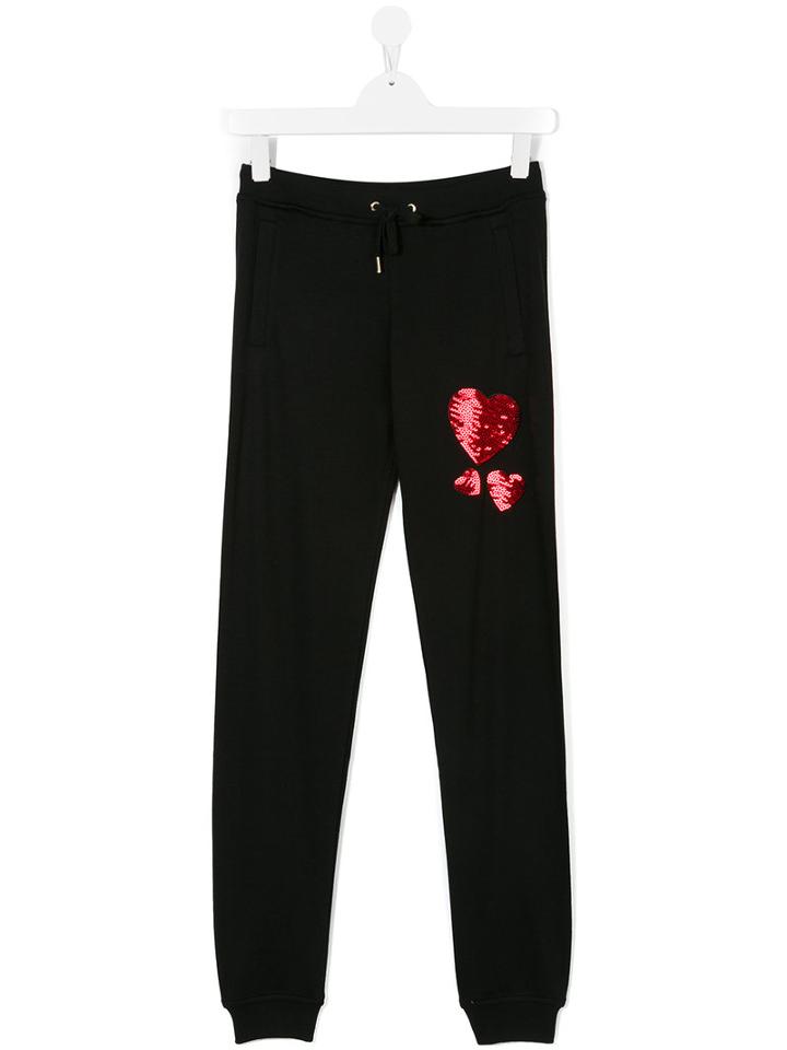 Philipp Plein Kids - Teen Sequin Heart Jogging Trousers - Kids - Cotton/modal - 14 Yrs, Black