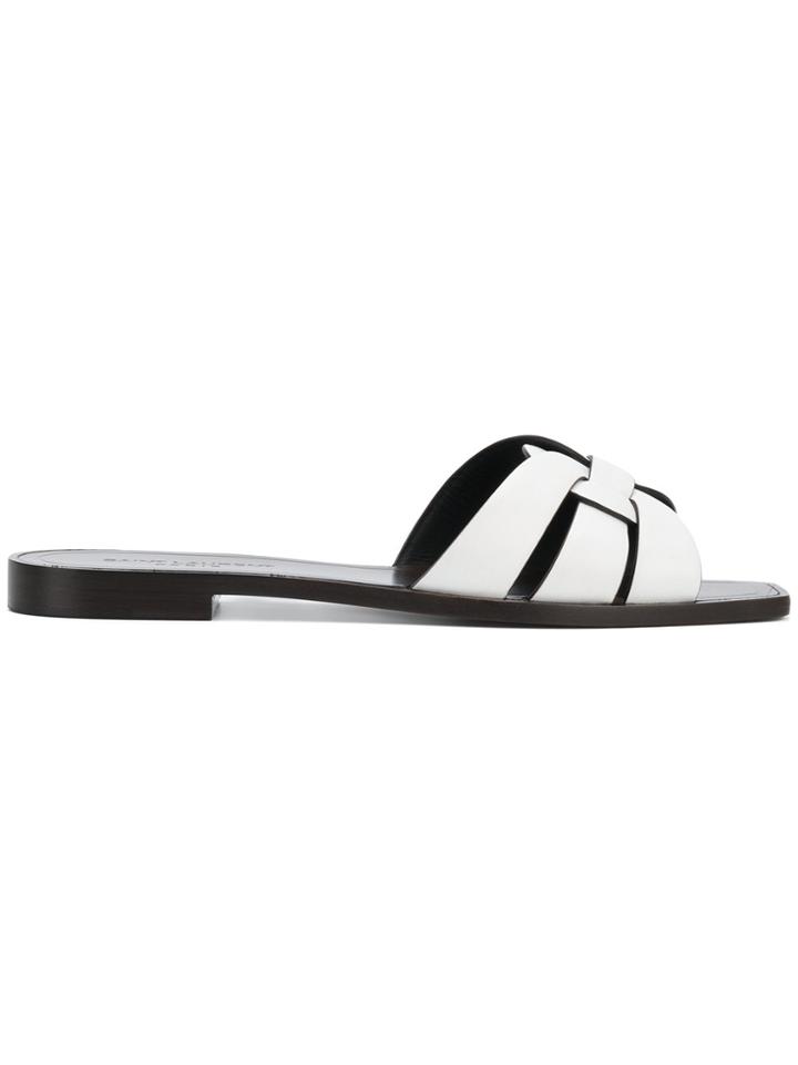Saint Laurent Interwoven Strap Sliders - White