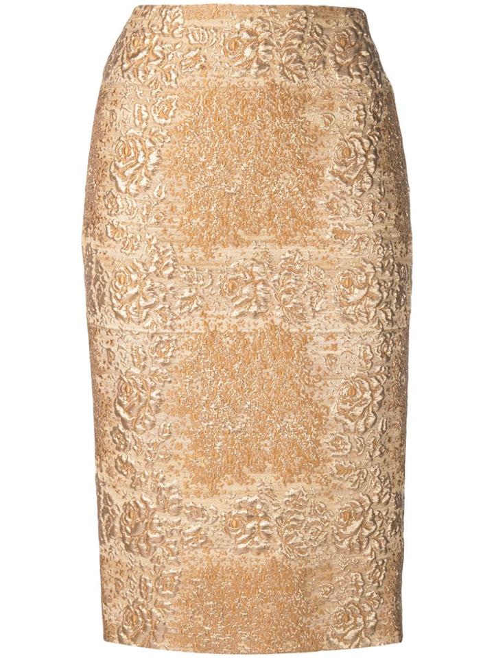 Valentino Brocade Pencil Skirt - Gold