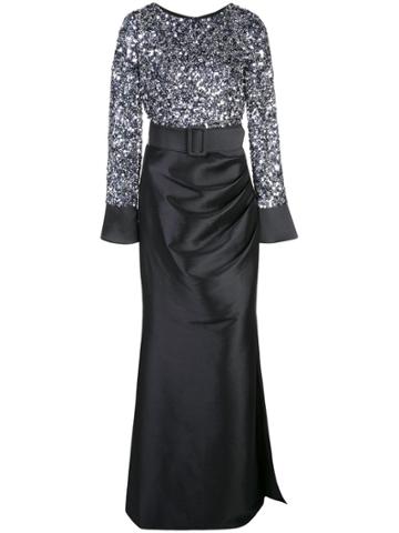 Badgley Mischka Embellished Belted Dress - Black