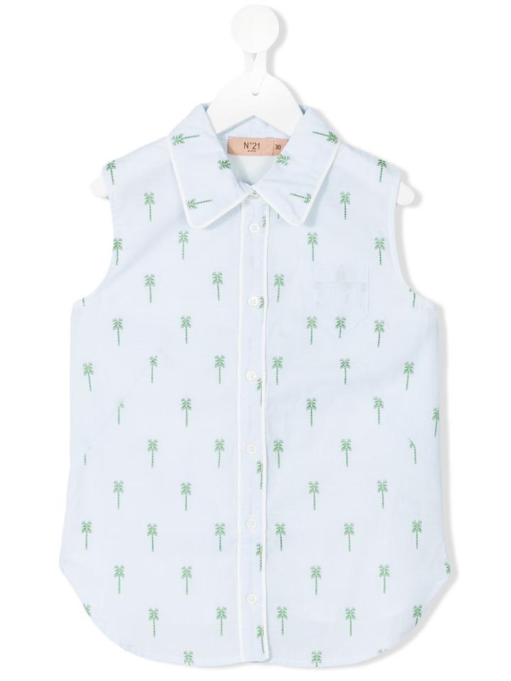 No21 Kids - Palm Tree Knitted Top - Kids - Silk/cotton/acetate - 6 Yrs, Blue