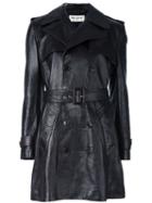 Saint Laurent Belted Short Leather Coat, Women's, Size: 42, Brown, Silk/lamb Skin