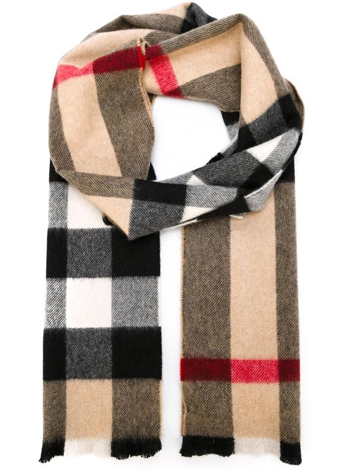 Burberry Checked Scarf, Women's, Brown, Cashmere