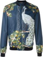 Dolce & Gabbana Peacock Print Bomber Jacket, Men's, Size: 46, Blue, Polyester