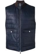 Brunello Cucinelli Reversible Padded Gilet, Men's, Size: Large, Blue, Silk/leather/virgin Wool/goose Down