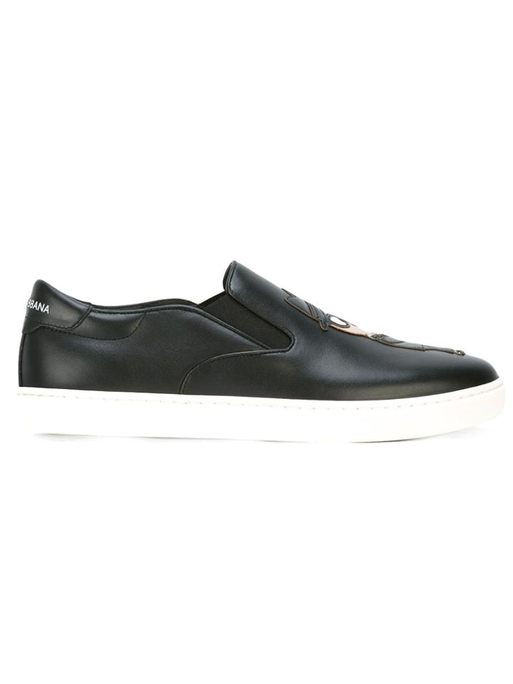 Dolce & Gabbana London Music Designer Patch Slip-on Sneakers - Black