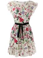 Red Valentino Cherry Blossom Print Short Dress - Neutrals