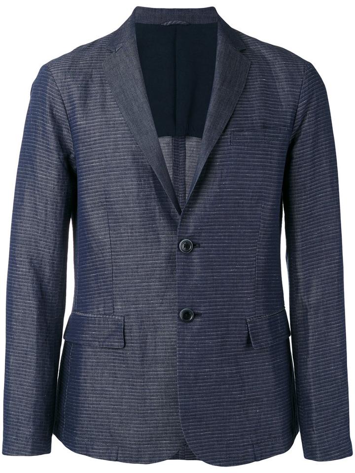 Emporio Armani Striped Chambray Blazer, Men's, Size: Xl, Blue, Cotton/linen/flax/polyester