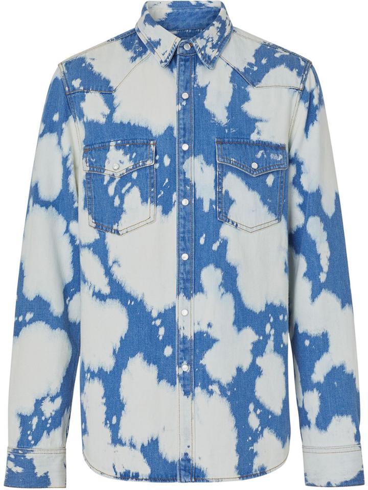 Burberry Monogram Motif Bleached Denim Shirt - Blue