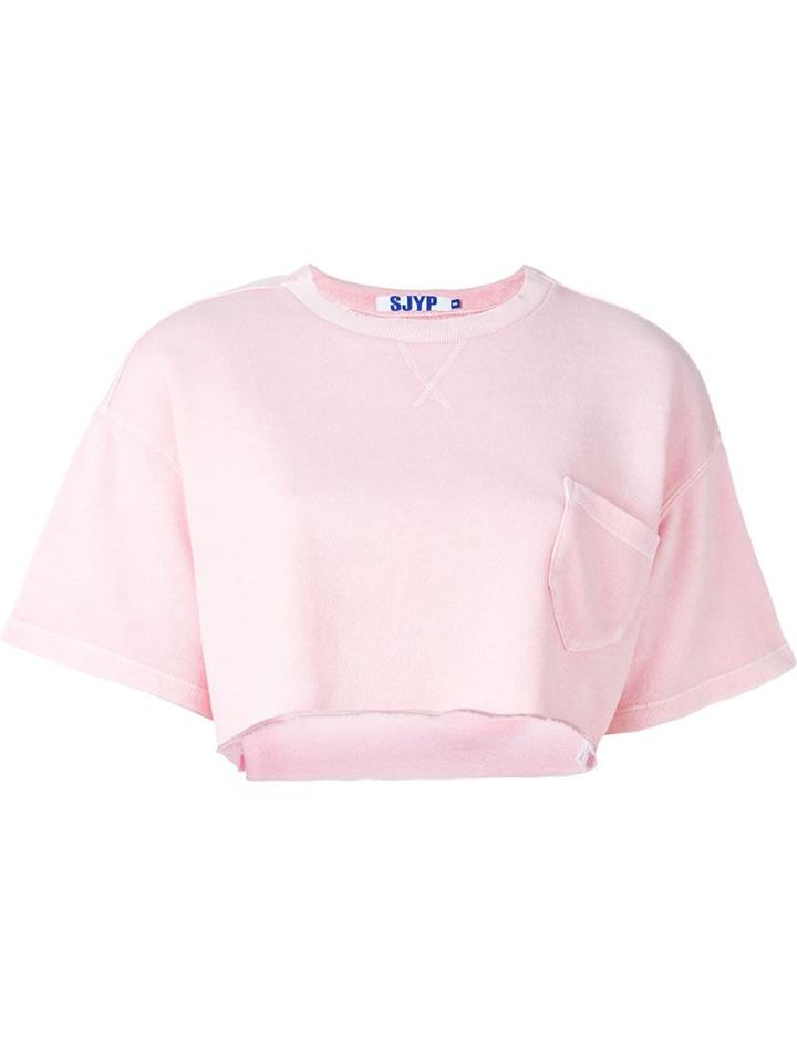 Steve J & Yoni P Shortsleeved Crop Sweatshirt, Women's, Size: Large, Pink/purple, Cotton