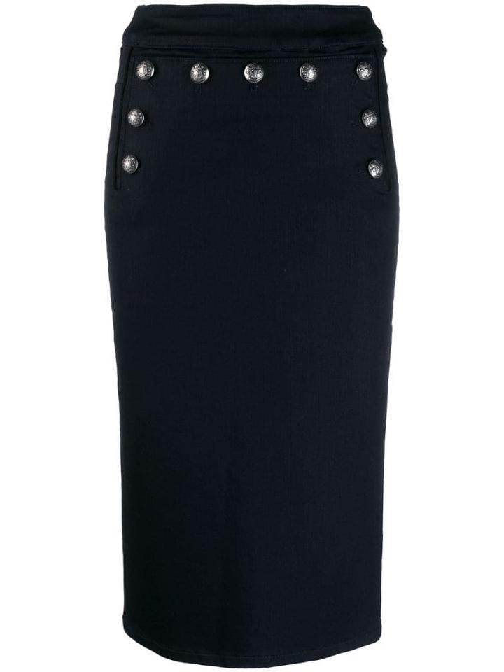 Veronica Beard Button Denim Skirt - Blue