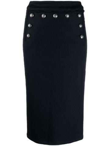 Veronica Beard Button Denim Skirt - Blue