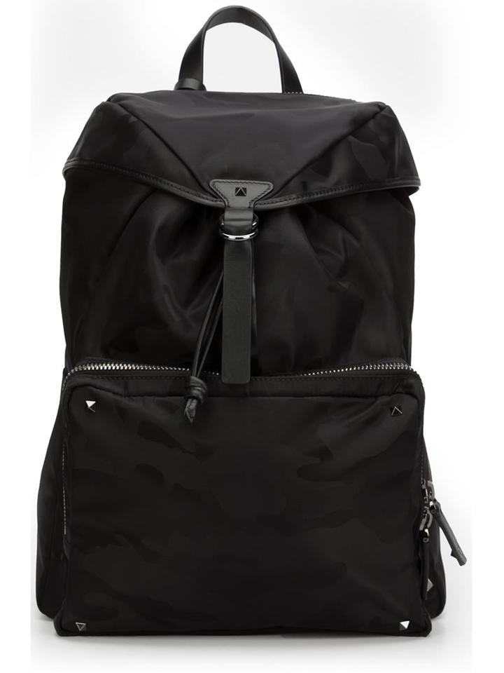 Valentino Camouflage Backpack, Black, Calf Leather/nylon