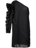 Givenchy One Shoulder Ruffle Trim Dress - Black