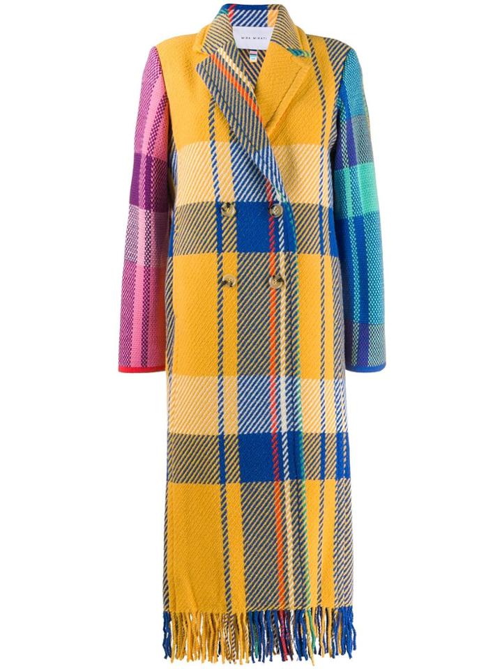 Mira Mikati Longline Checked Coat - Yellow
