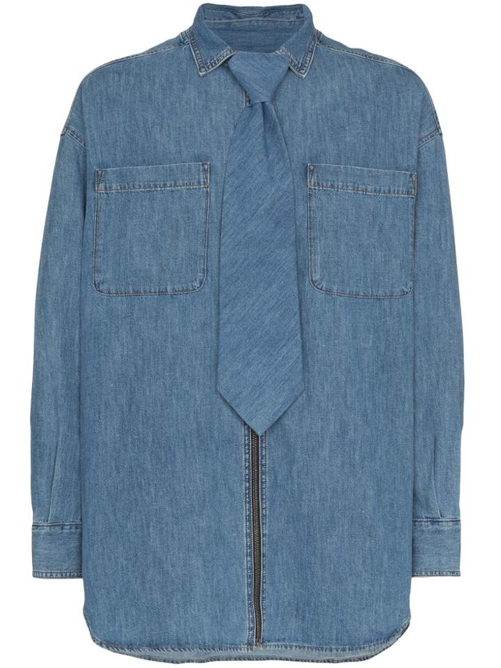 Diesel Red Tag Denim Zip-up Shirt With Detachable Tie - Blue