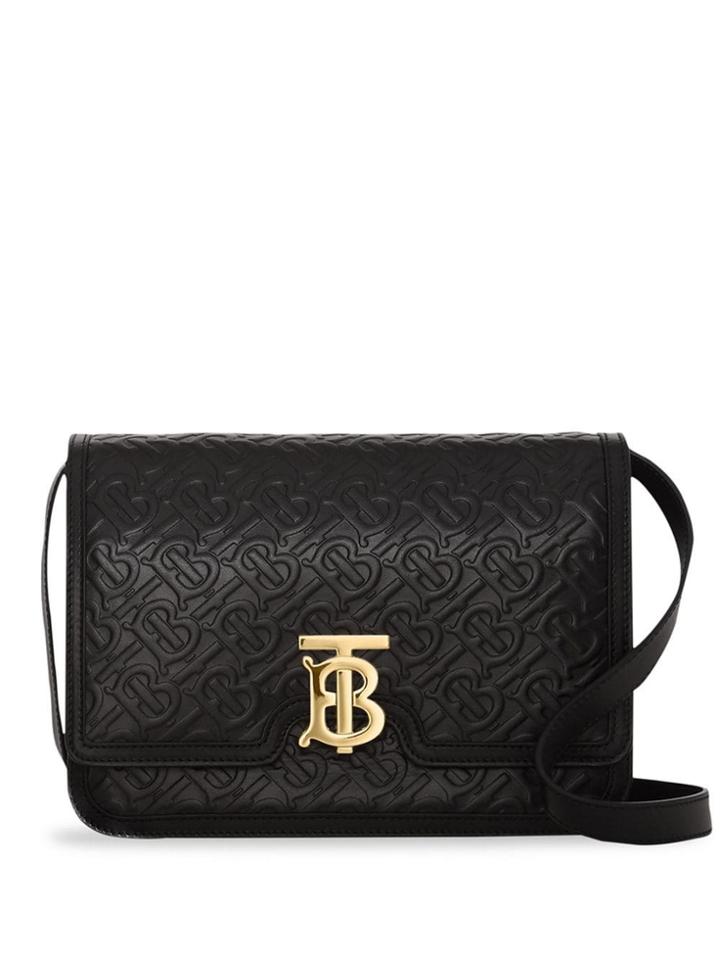 Burberry Medium Monogram Leather Tb Bag - Black