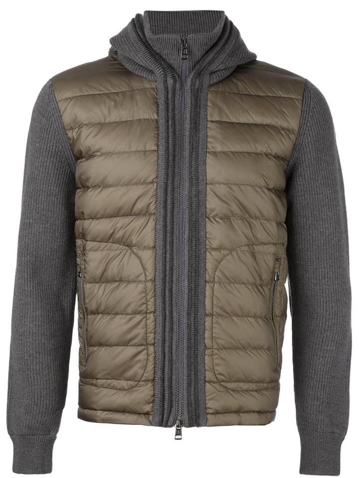 Moncler Padded Panel Cardigan, Men's, Size: Medium, Grey, Feather Down/polyamide/virgin Wool