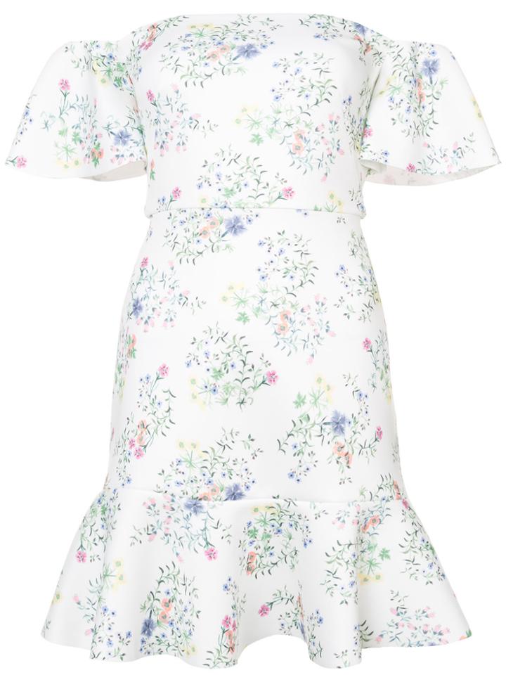 Saloni Floral Print Off The Shoulder Dress - White