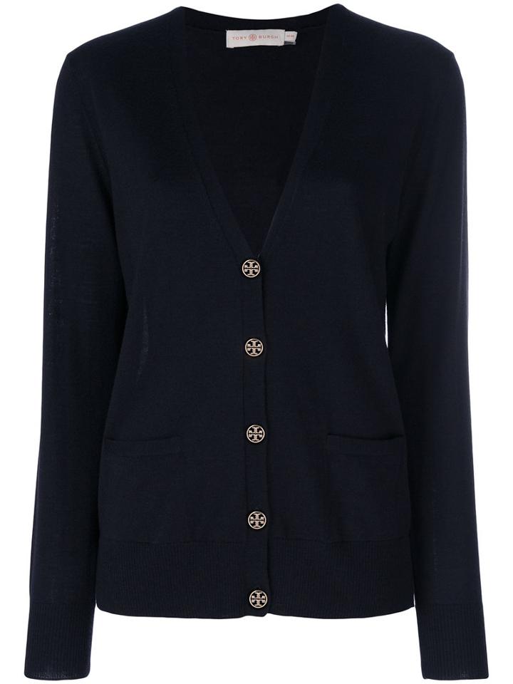 Tory Burch - Front Pockets Cardigan - Women - Merino - L, Blue, Merino