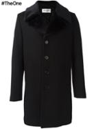 Saint Laurent Faux Fur Collar Coat, Men's, Size: 48, Black, Silk/cotton/wool
