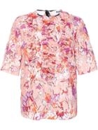 Msgm Ruffled Front Shortsleeved Blouse, Women's, Size: 40, Pink/purple, Cotton/polyamide