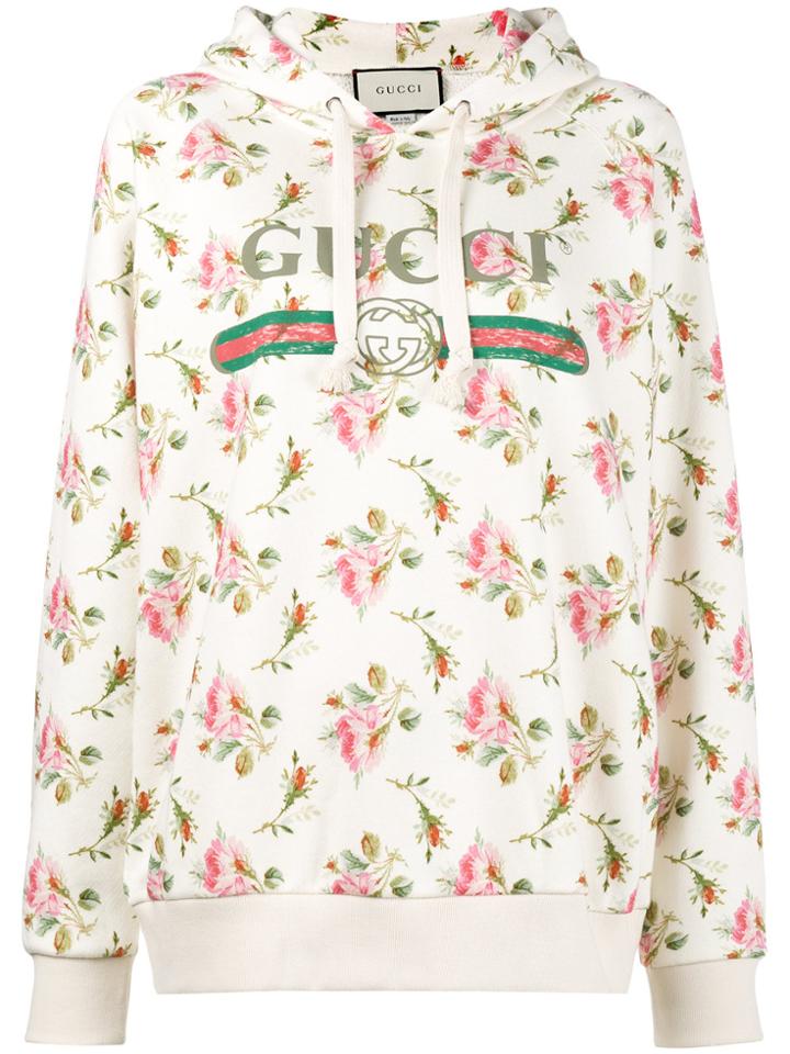 Gucci Rose Print Fake Logo Hoodie - Nude & Neutrals