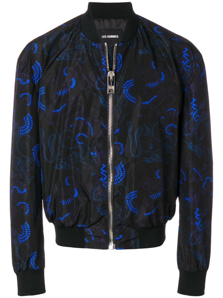 Les Hommes Printed Bomber Jacket - Black