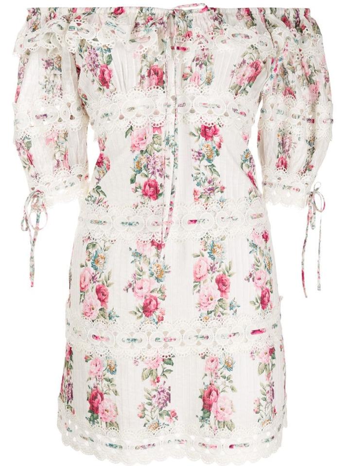Zimmermann Off The Shoulder Floral Print Dress - White
