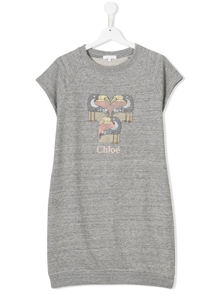 Chloé Kids Toucan Printed Jersey Dress - Grey
