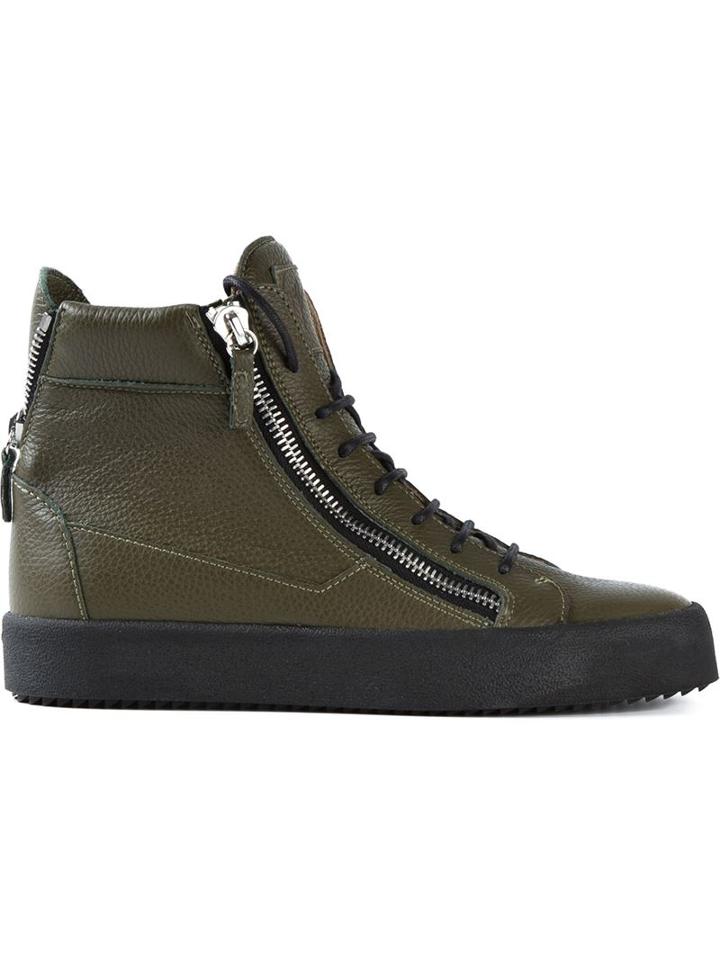 Giuseppe Zanotti Design Nolan Hi-top Sneakers, Men's, Size: 40, Green, Calf Leather/rubber