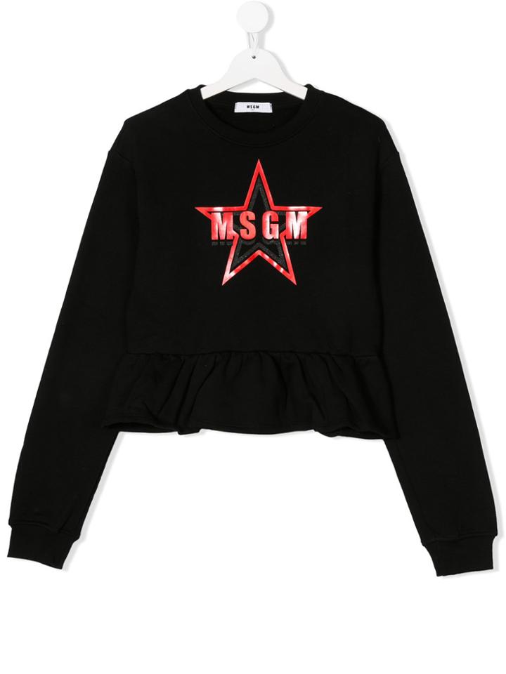 Msgm Kids Teen Logo Ruffle Trim Sweatshirt - Black