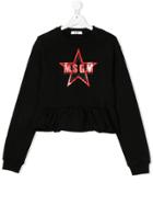 Msgm Kids Teen Logo Ruffle Trim Sweatshirt - Black