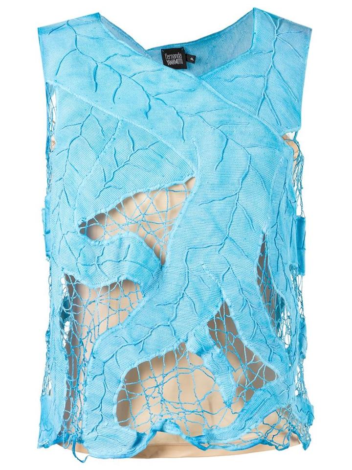 Fernanda Yamamoto Sleeveless Lace Blouse, Women's, Size: 40, Blue, Cotton