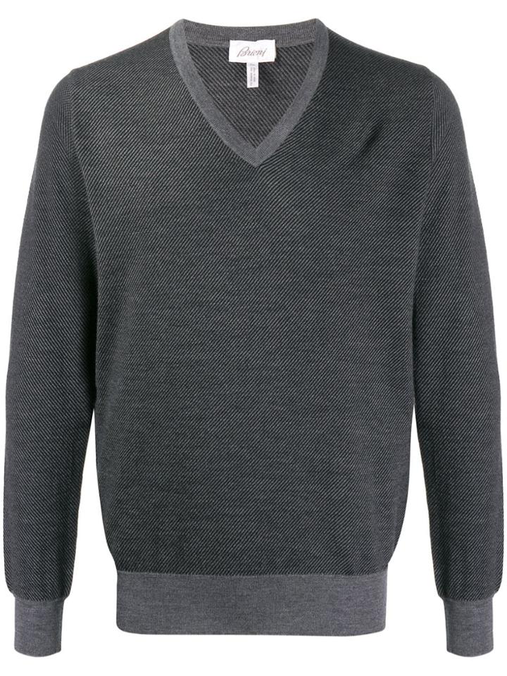Brioni Contrast V-neck Jumper - Grey
