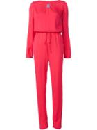 Monique Lhuillier Neck Slit Jumpsuit, Women's, Size: 4, Red, Silk