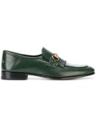 Gucci Leather Fringe Horsebit Loafers - Green