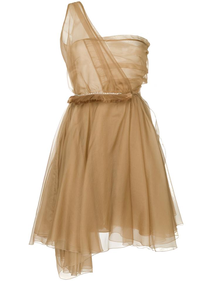 Preen By Thornton Bregazzi Asymmetric Organza Dress - Brown